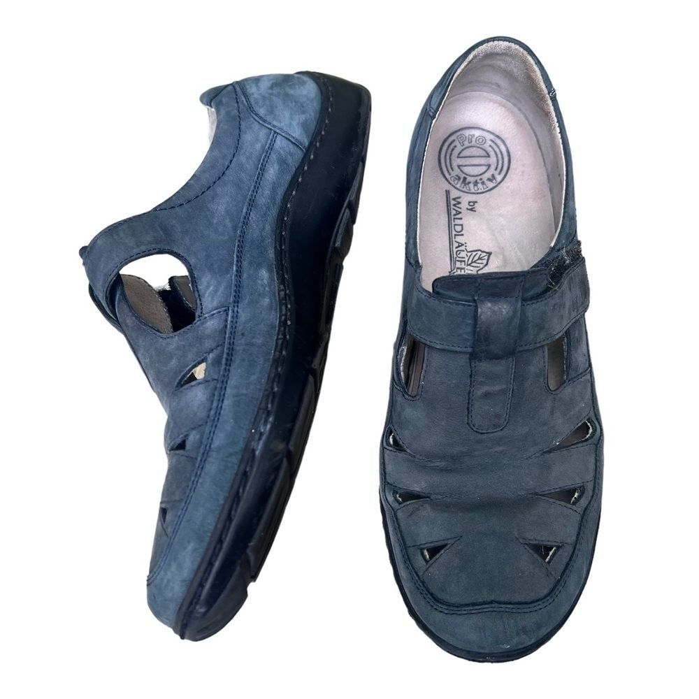 Waldlaufer Henni Blue Nubuck T Strap Fisherman Flat Walking Shoes Women's 5